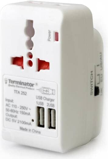 Terminator Travel Adapter Multi Plug with 2 USB Ports - TTA 252